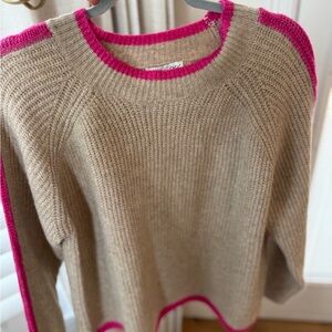 She + Sky Tan Sweater with Pink Accents